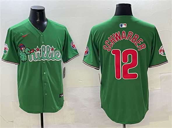 Mens Philadelphia Phillies #12 Kyle Schwarber Green Phanatic Limited Stitched Jersey